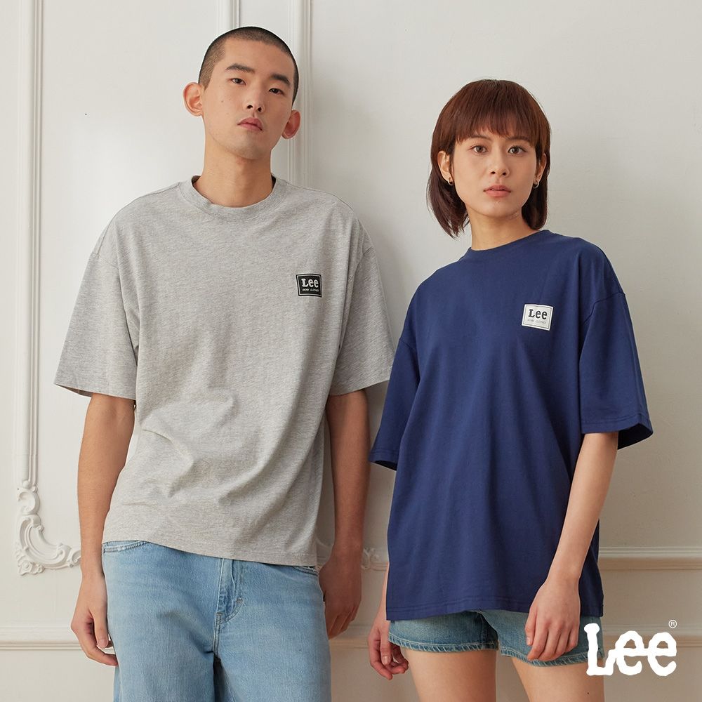 Lee 男女款 季節性版型 小LOGO及背部九宮格短袖圓領TEE 三色 (深藍)