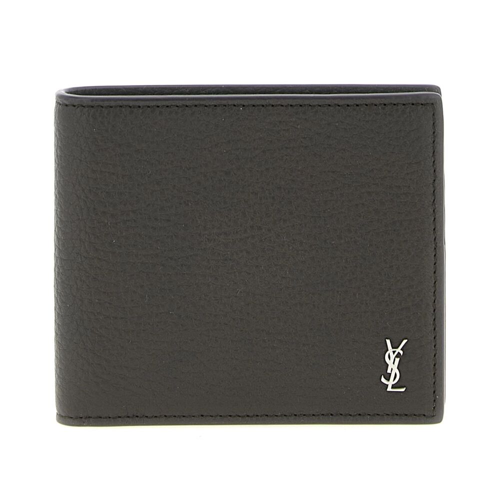 YSL SAINT LAURENT Tiny Cassandre East West Bifold 粒面皮革 卡夾 皮夾 短夾 灰色 銀色 847954