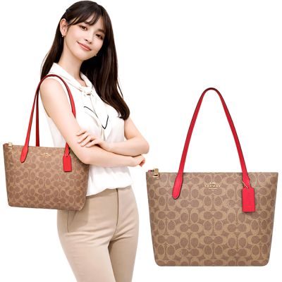 COACH 紅色大C PVC手提/托特包-中型
