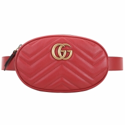 GUCCI 古馳  GG Marmont 山型絎縫皮革手拿/腰包(紅色)