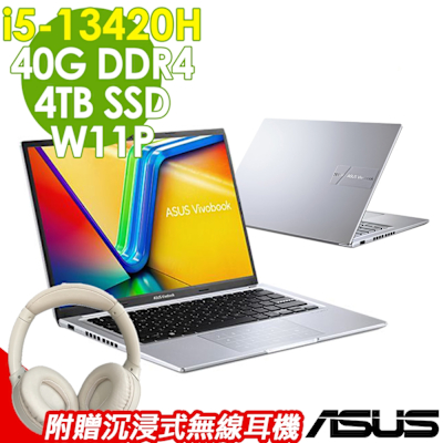 ASUS華碩 ASUS Vivobook 14 X1405VA 冰河銀 (i5-13420H/8G+32G/4TB SSD/W11升級W11P/14FHD) 特仕輕薄筆電