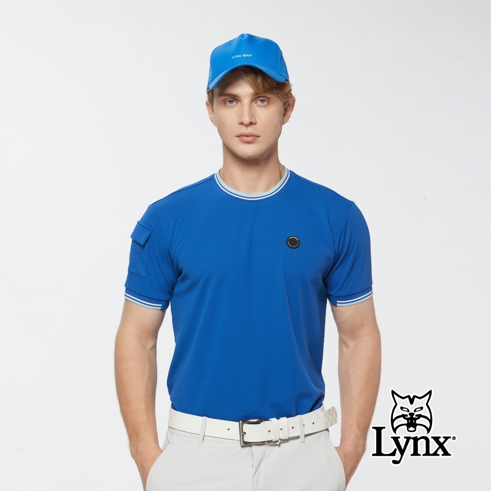 【Lynx Golf】首爾高桿風格！男款吸濕排汗內印涼感圓領短袖T恤/高爾夫球衫(三色) (寶藍色)