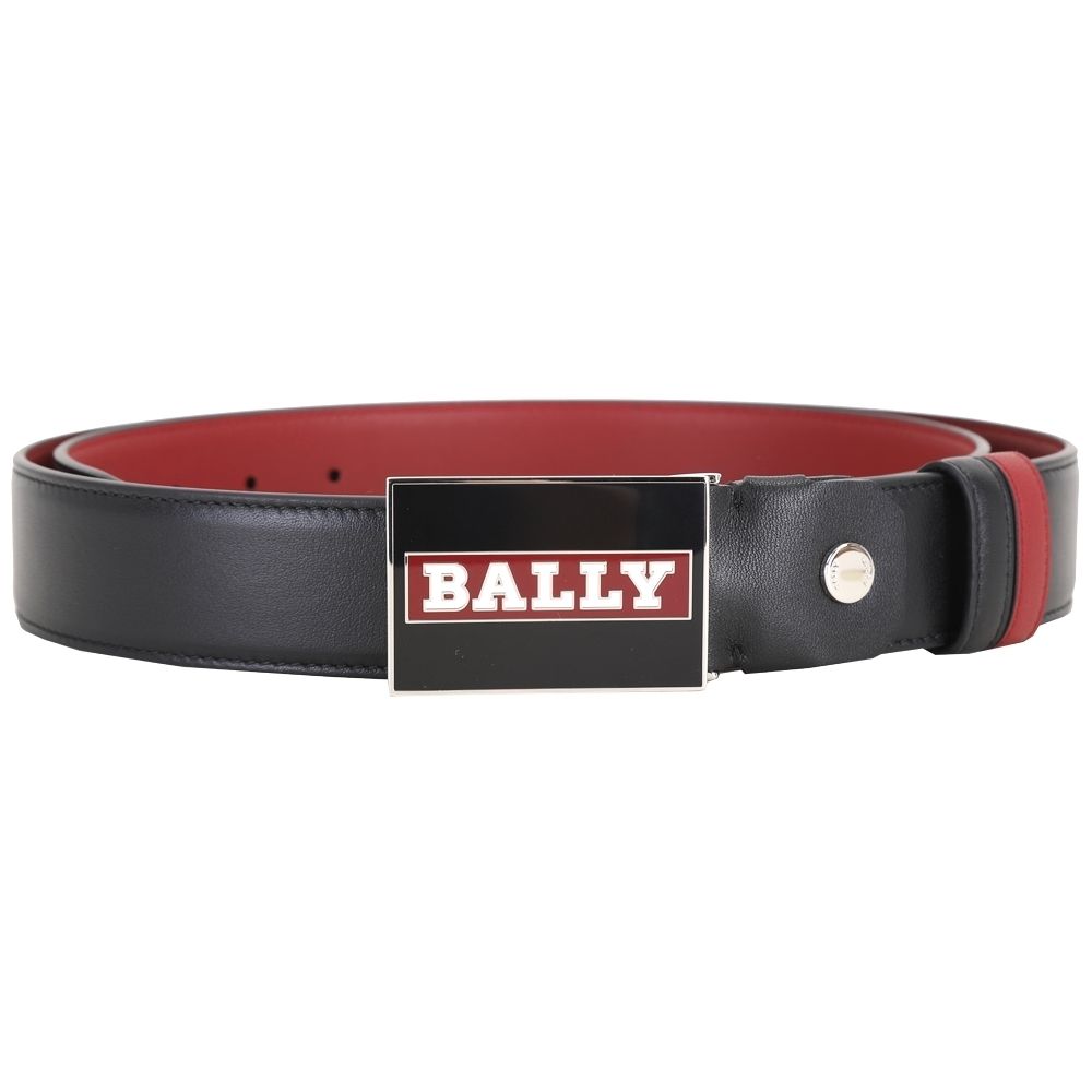 BALLY 配色字母徽標方型釦式雙面用牛皮腰帶-2色可選 (黑紅)