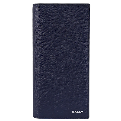 BALLY FLAG 品牌LOGO內裡撞色牛皮對開式零錢長夾(深藍)