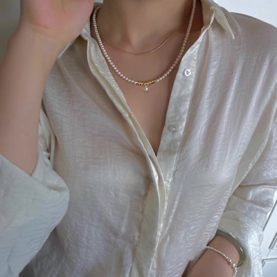 【City Diamond 引雅】網路獨家 母貝米粒珠雙層疊戴造型項鍊-多款任選(職人工藝系列)