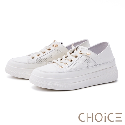 CHOiCE 真皮免綁帶厚底休閒鞋 白色