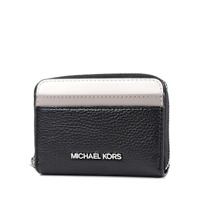 MICHAEL KORS 漸層荔枝紋拉鍊零錢包/卡包-黑/白