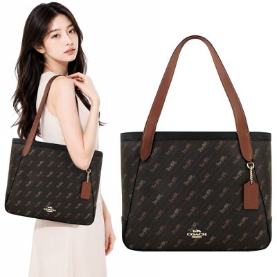 COACH 黑色馬車圖樣PVC托特包-大型