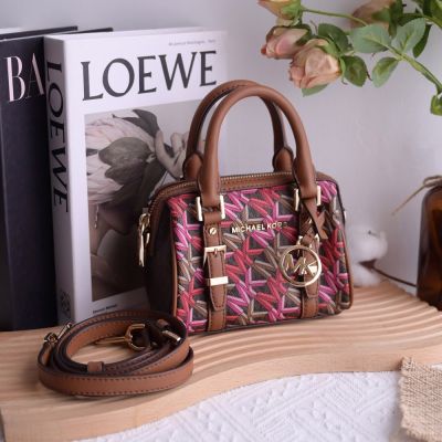 MICHAEL KORS BEDFORD 3D MK LOGO印花迷你兩用波士頓包(咖邊)