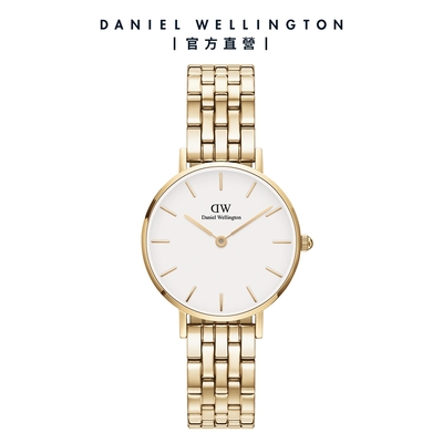 Daniel Wellington DW 手錶 Petite Evergold 28mm 香檳金珠寶式錶鏈-白錶盤 DW00100614