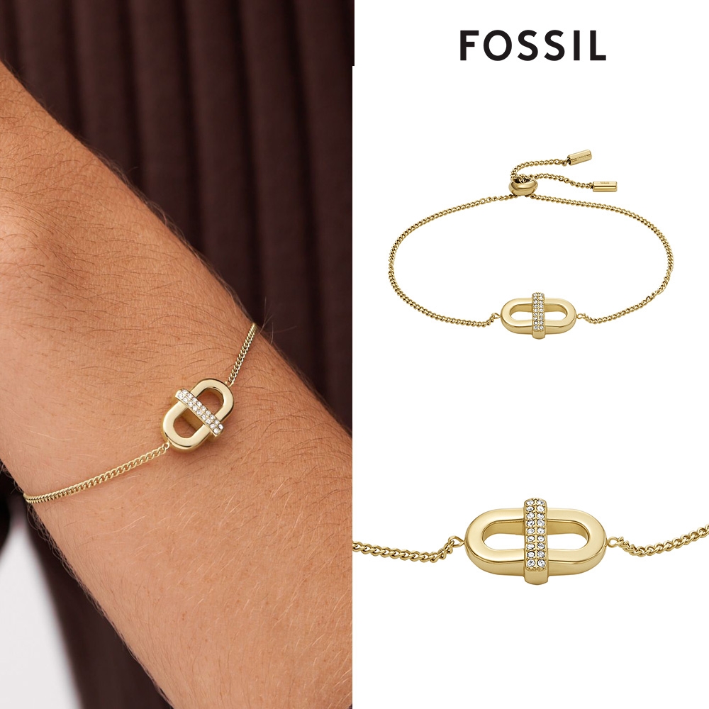 FOSSIL Heritage 雙D簡約水鑽手鍊-金 JF04584710