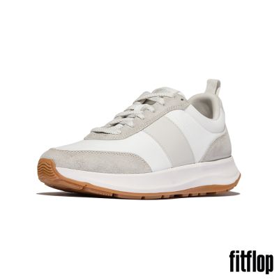 【FitFlop】F-MODE FLOW MENS 混合麂皮休閒鞋-男(都會白/黏土灰)