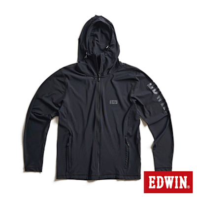 EDWIN 男裝 涼感纖維印花機能連帽外套-黑色
