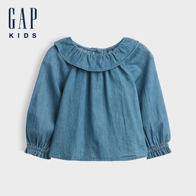 【GAP】嬰兒及幼兒荷葉領牛仔上衣-中度水洗(912296)