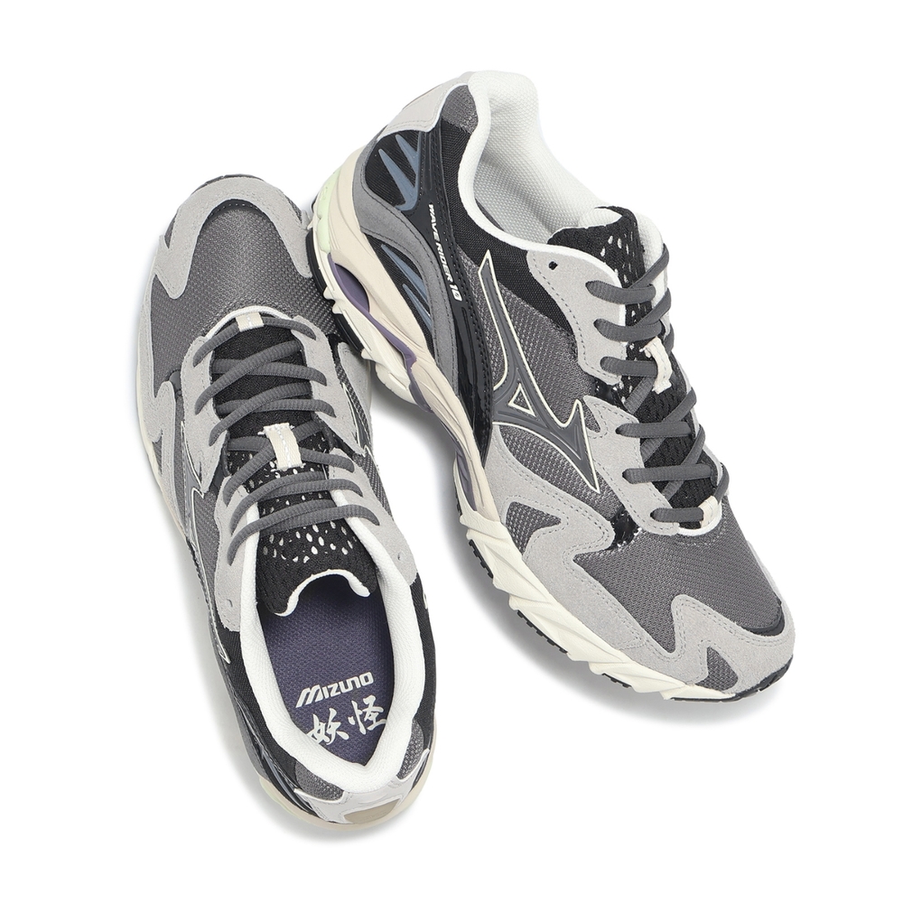 Mizuno 休閒鞋Wave Rider 10 男鞋黑灰YOKAI 妖怪復古跑鞋美津濃