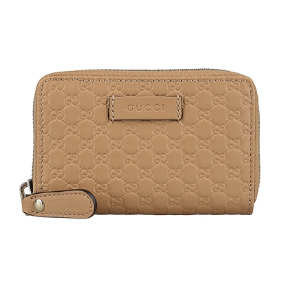 GUCCI 古馳 ssima雙G鋼印LOGO牛皮ㄇ型拉鍊小錢包(裸米色)