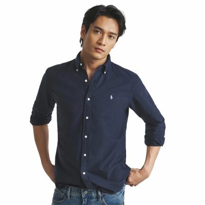 Polo Ralph Lauren RL 熱銷刺繡小馬長袖襯衫-深藍色