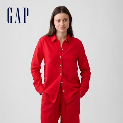 【GAP】亞麻混紡易穿襯衫-純紅色(889120)