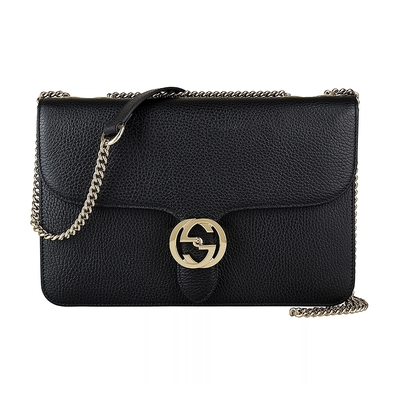 GUCCI 古馳 Marmont雙G金屬LOGO牛皮鏈帶扣式斜背包(展示品/大/黑)
