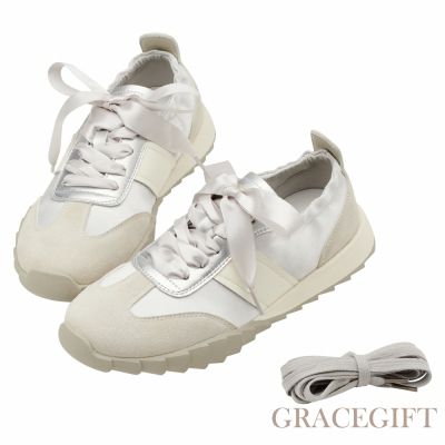 【Grace Gift】甜感少女2WAY緞帶芭蕾休閒鞋 灰