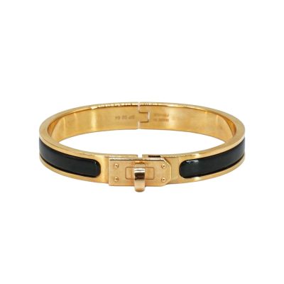 Hermes 愛馬仕 展示品 Clic Kelly H Logo琺瑯細版手環-PM(黑/金)