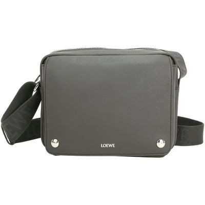 LOEWE 羅威 Pebble 中型 光滑小牛皮斜背郵差包(深灰)