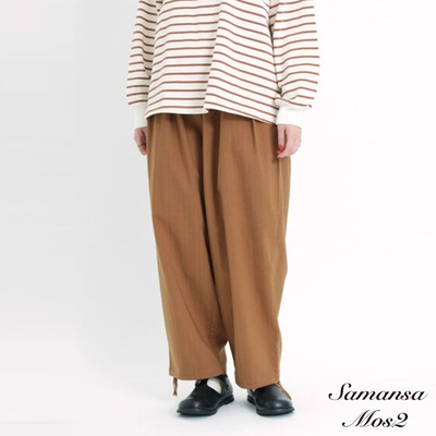 Samansa Mos2 褲管抽繩鬆緊腰幫帶設計長褲
