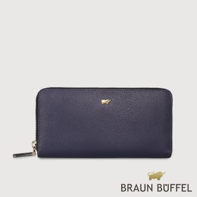 【BRAUN BUFFEL 德國小金牛】台灣總代理 萊納斯-TW 8卡拉鍊長夾-深藍色/BF891-602-DB