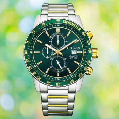 CITIZEN星辰錶 CHRONOGRAPH AN3689-55X 碼錶計時都會時尚不鏽鋼腕錶 綠面 44mm