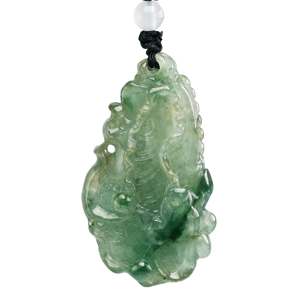 漢石齋】天然翡翠A貨白菜百財玉佩吊墜冰種飄花(27*47*13mm) | 漢石齋