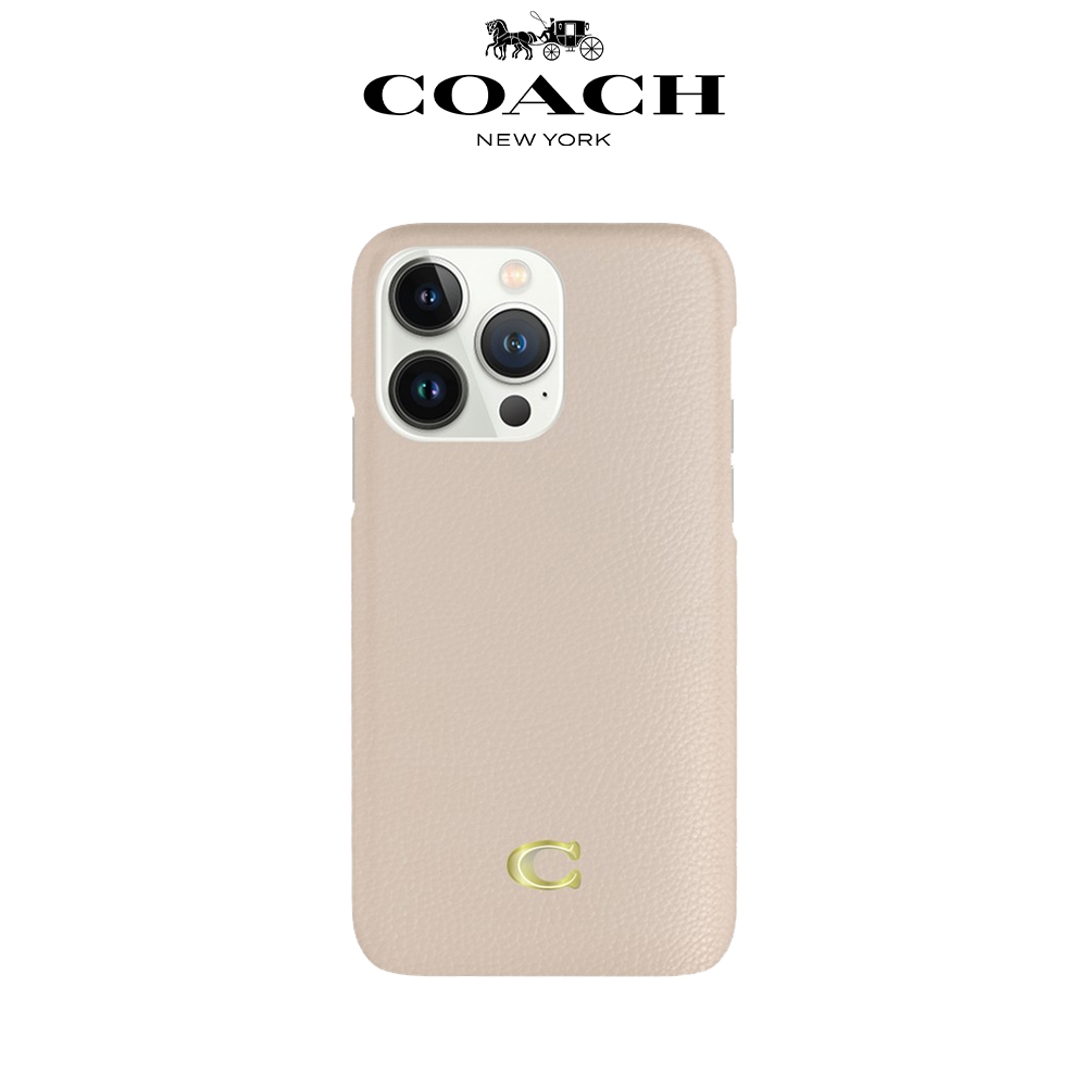 【COACH】iPhone 14 精品手機殼 粉白色經典大C