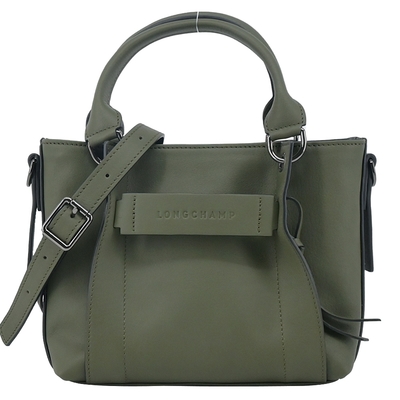 LONGCHAMP 3D系列小牛皮手提/斜背兩用包(小/卡其綠)