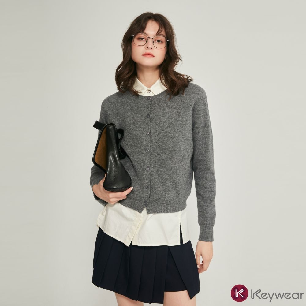 KeyWear奇威名品 波浪紋長袖針織外套(共7色)-灰色