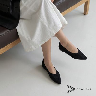 PROJEXT 尖頭平底鞋 黑色 女鞋 Maison Pointed Toe 飛織天絲混紡 親膚舒適