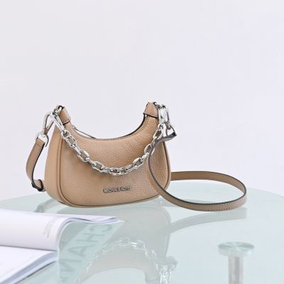 MICHAEL KORS CORA 經典荔枝皮革手提斜背兩用牛角包(卡其)