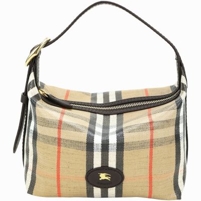 BURBERRY 巴寶莉 Highlands 棉麻混紡格紋帆布迷你單肩包 旅行包(沙色)