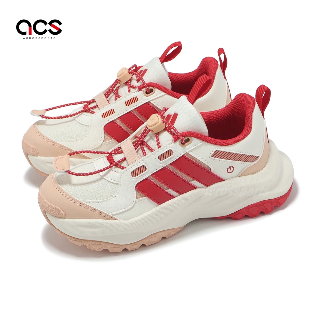 adidas 童鞋Maxxwavy K 中童休閒鞋米白紅CNY 新年蛇年抽繩愛迪達JS3086