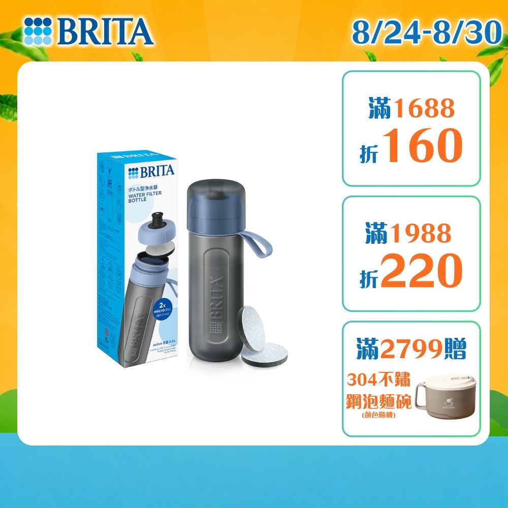 【BRITA官方】Fill&Go運動隨行濾水瓶(冰川藍)(共2芯)