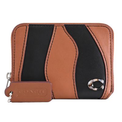 COACH Coachtopia 撞色波浪造型ㄇ字拉鍊卡片零錢包(咖)