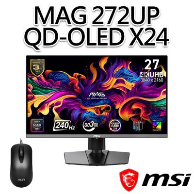 【滑鼠組】msi微星 MAG 272UP QD-OLED X24 26.5吋 電競螢幕 (26.5 /3840x2160/16:9/240Hz/QD-OLED)