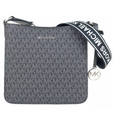 MICHAEL KORS Jet Set 黑灰色滿版防水布直立斜背包