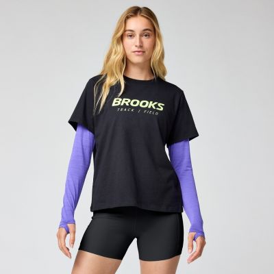 BROOKS 女 Graphic 短袖上衣 經典黑/欣悅黃 (221761012)