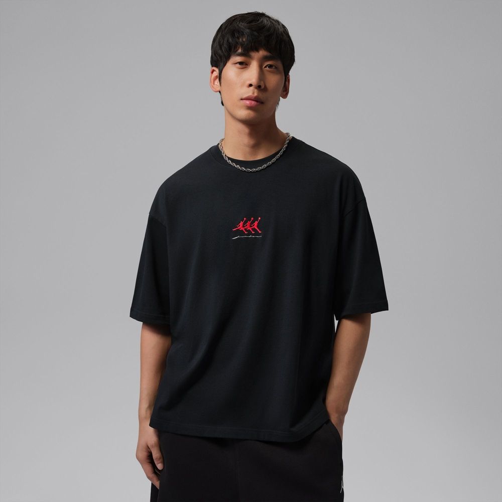 NIKE 短袖上衣男T恤喬丹寬鬆AS M J FLT GFX OVSZ SS CREW 黑IF3134-010