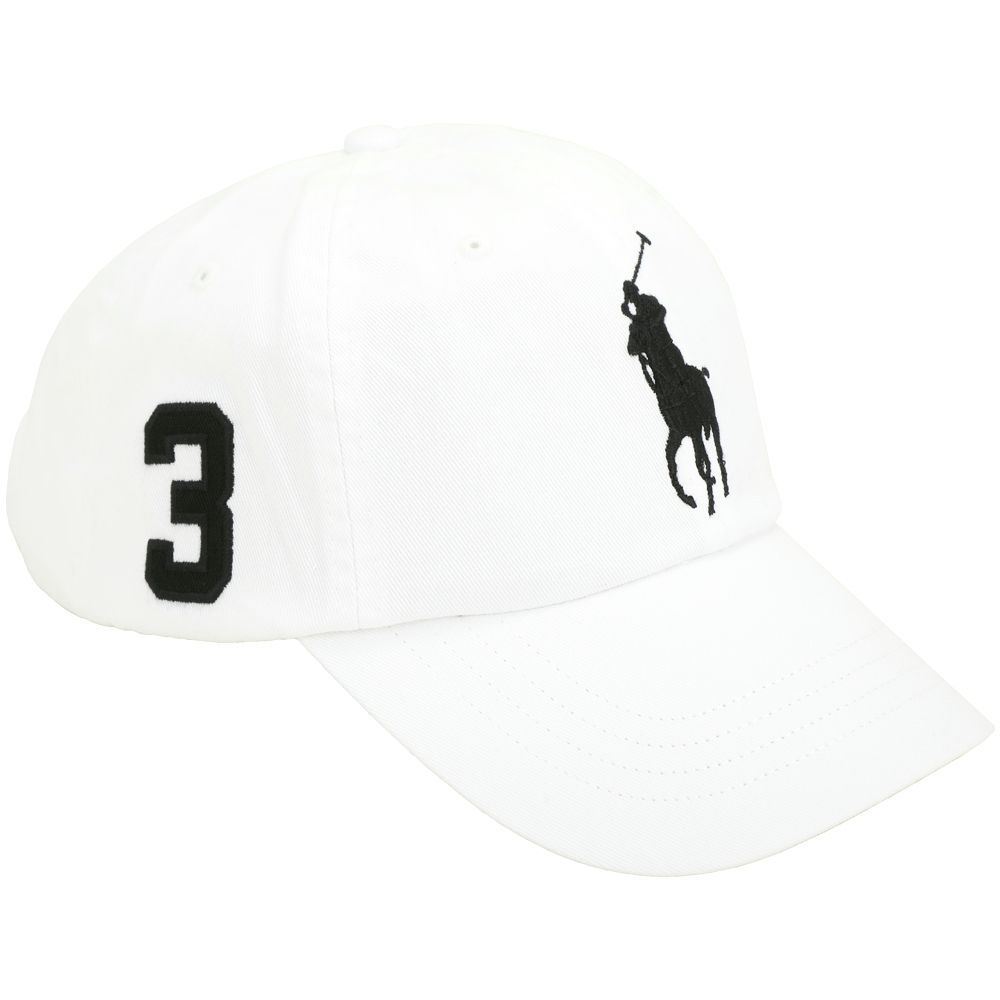 Polo Ralph Lauren Pony 馬刺繡數字補丁皮帶調節斜紋純棉棒球帽-多色可選 (白色)