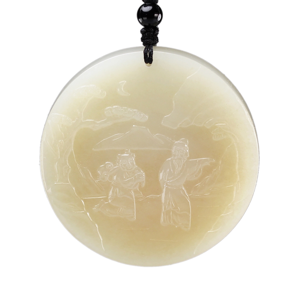 漢石齋】天然A貨和田糖白玉太平無事圓牌玉佩吊墜(53*53*9mm) | 漢石齋
