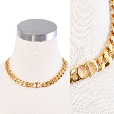 Christian Dior 30 Montaigne 經典LOGO金屬粗鏈鎖骨短鍊(金)