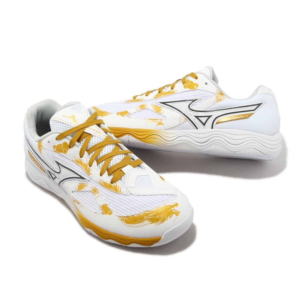 Mizuno 桌球鞋Wave Medal 7 白金黃男鞋波浪片羽球排球新年龍年限定