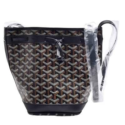 GOYARD 經典防水帆布LOGO斜背抽繩水桶包(黑色)