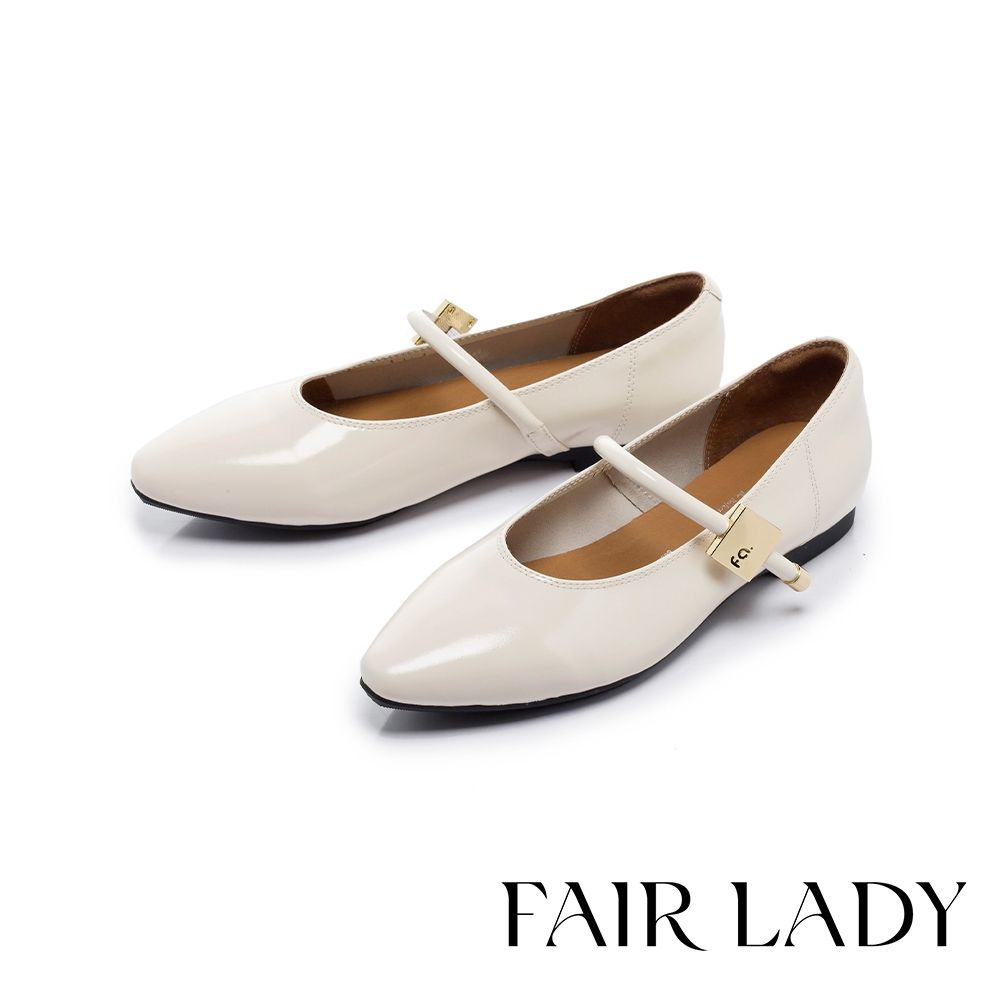 FAIR LADY 小時光 典雅FA飾釦瑪莉珍平底鞋 復古白 (5B3069)