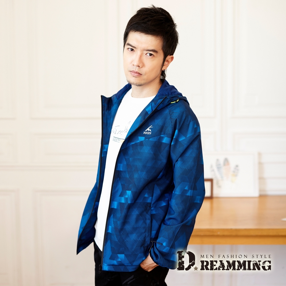 Dreamming 漸層線條彈力休閒運動連帽外套-共二色 (彩藍)